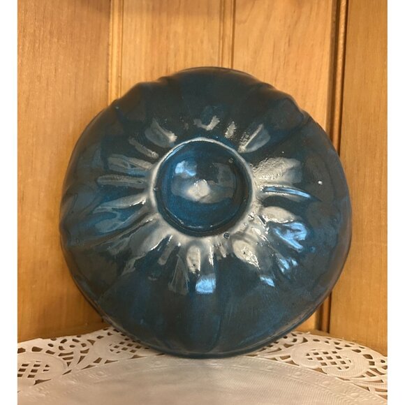 Handmade Teal Blue Studio Pottery Ceramic Bowl Floral Design Artist Signed TT - Picture 1 of 5